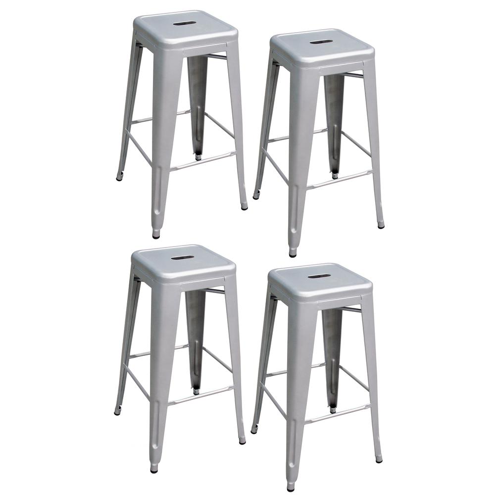 AmeriHome Loft Silver Metal Bar Stool - 4 Piece. Picture 1
