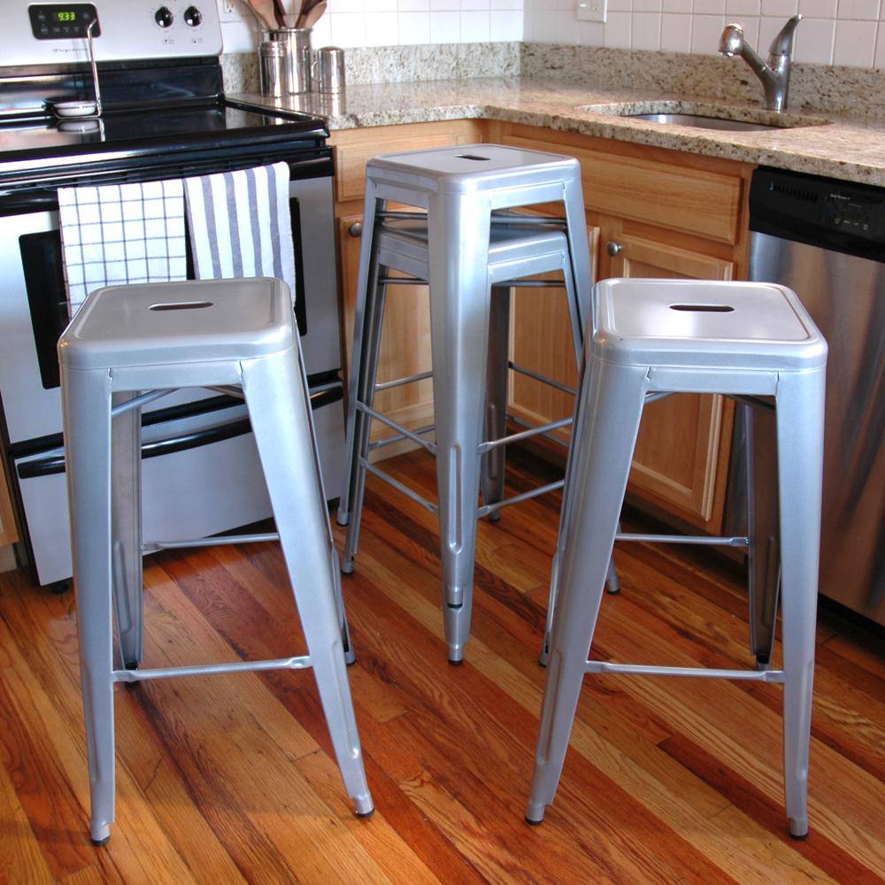 AmeriHome Loft Silver Metal Bar Stool - 4 Piece. Picture 2