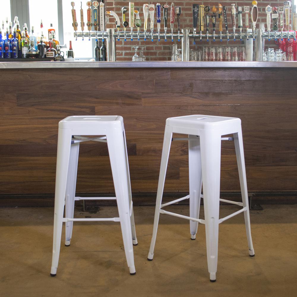 AmeriHome Loft White 30 in. Metal Bar Stool 2 Piece. Picture 3