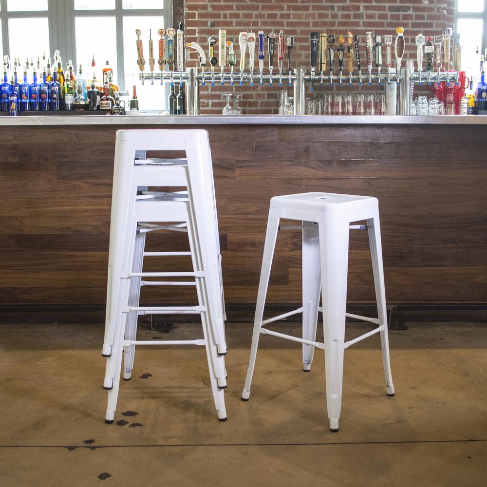 AmeriHome Loft White 30 in. Metal Bar Stool 4 Piece. Picture 3