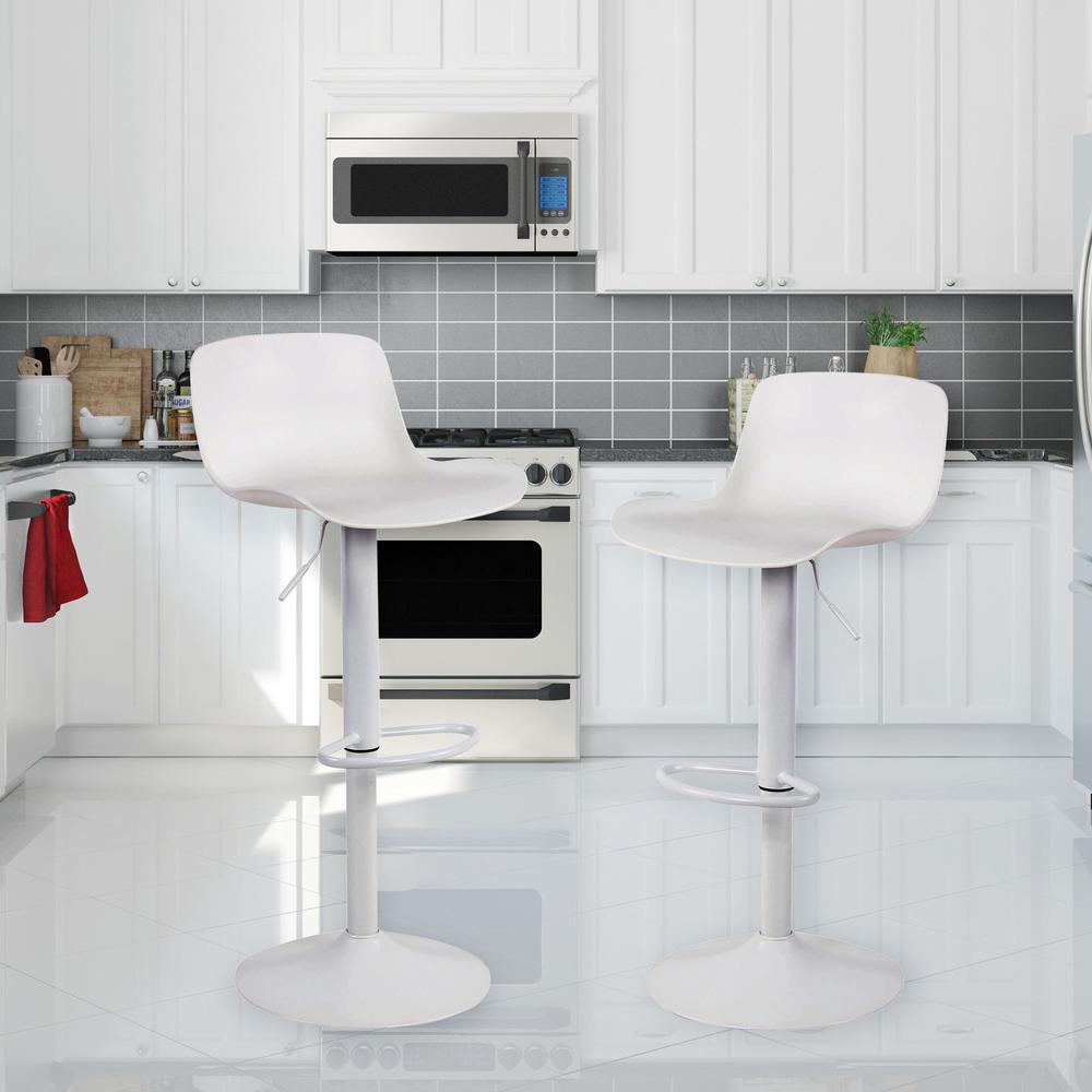 AmeriHome Adjustable Height Solid Color Monochromatic Bar Stool Set- White. Picture 2