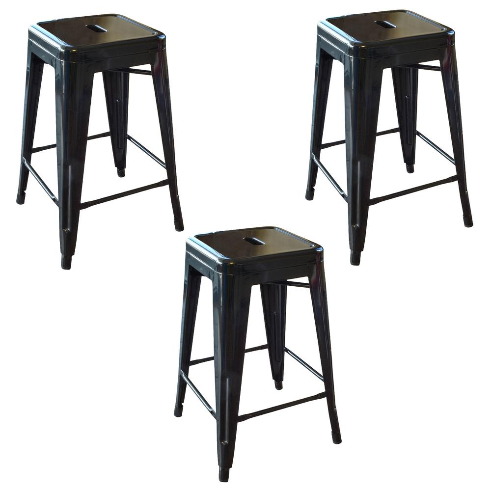 AmeriHome Loft Black 24 in. Metal Bar Stool - 3 Piece. Picture 1