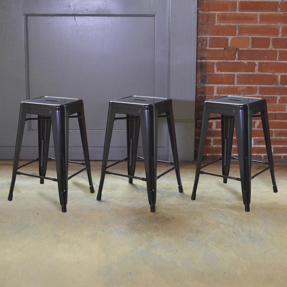 AmeriHome Loft Black 24 in. Metal Bar Stool - 3 Piece. Picture 2