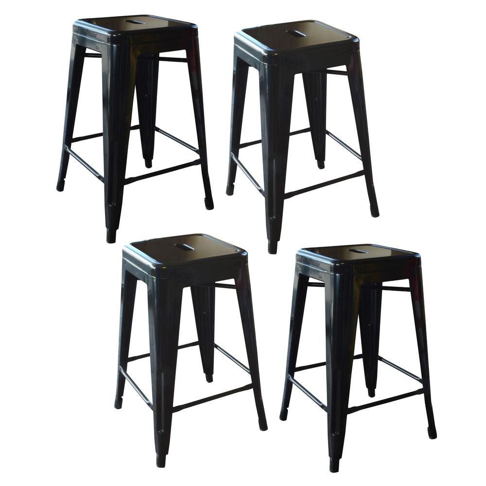 AmeriHome Loft Black 24 Inch Metal Bar Stool - 4 Piece. Picture 1