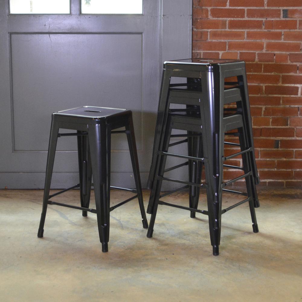 AmeriHome Loft Black 24 Inch Metal Bar Stool - 4 Piece. Picture 4