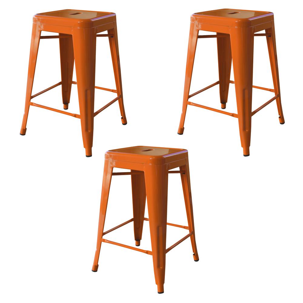AmeriHome Loft Orange 24 in. Metal Bar Stool - 3 Piece. Picture 1