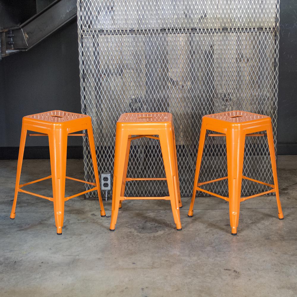 AmeriHome Loft Orange 24 in. Metal Bar Stool - 3 Piece. Picture 2