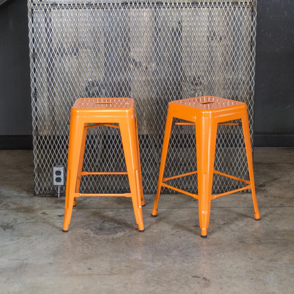 AmeriHome Loft Orange 24 Inch Metal Bar Stool - 2 Piece. Picture 4