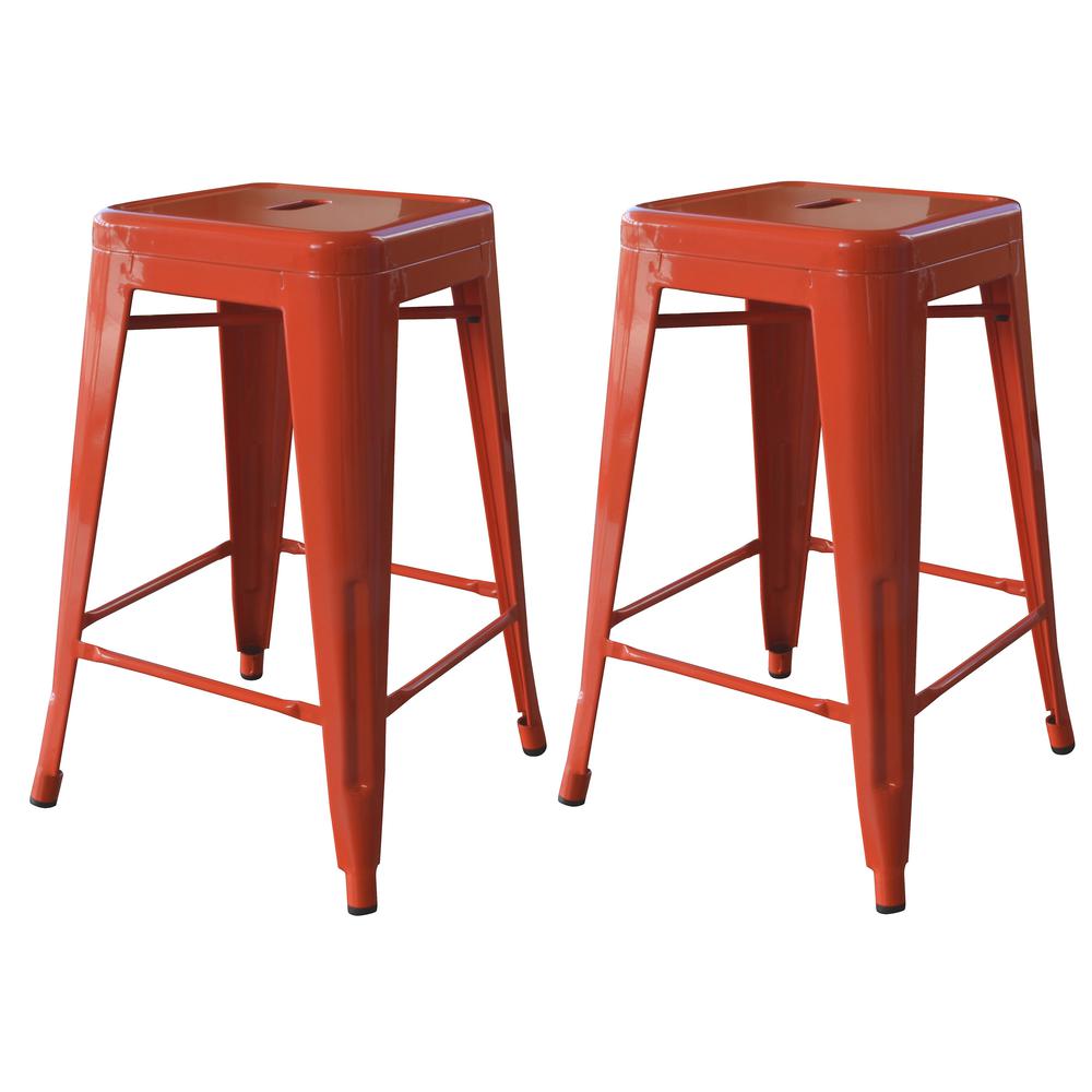 AmeriHome Loft Orange 24 Inch Metal Bar Stool - 2 Piece. Picture 1