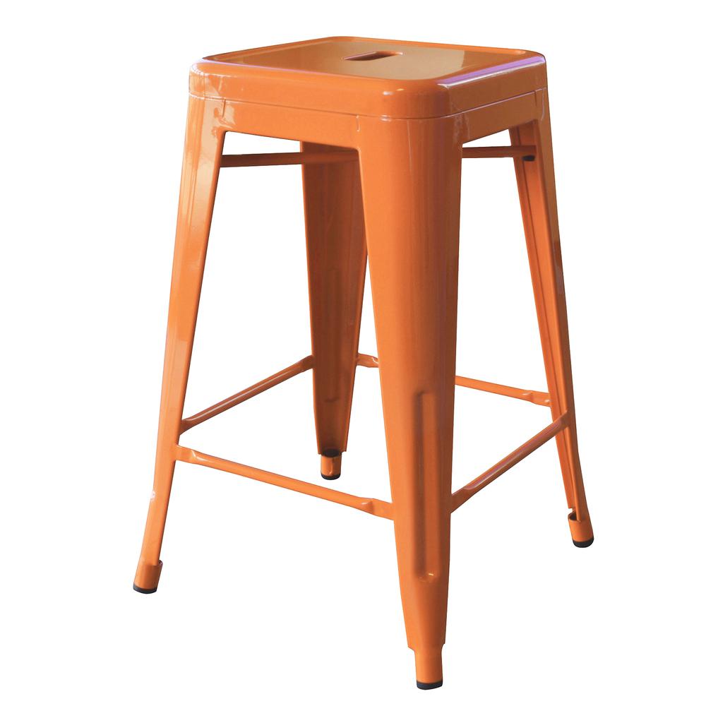 AmeriHome Loft Orange 24 in. Metal Bar Stool - 3 Piece. Picture 3