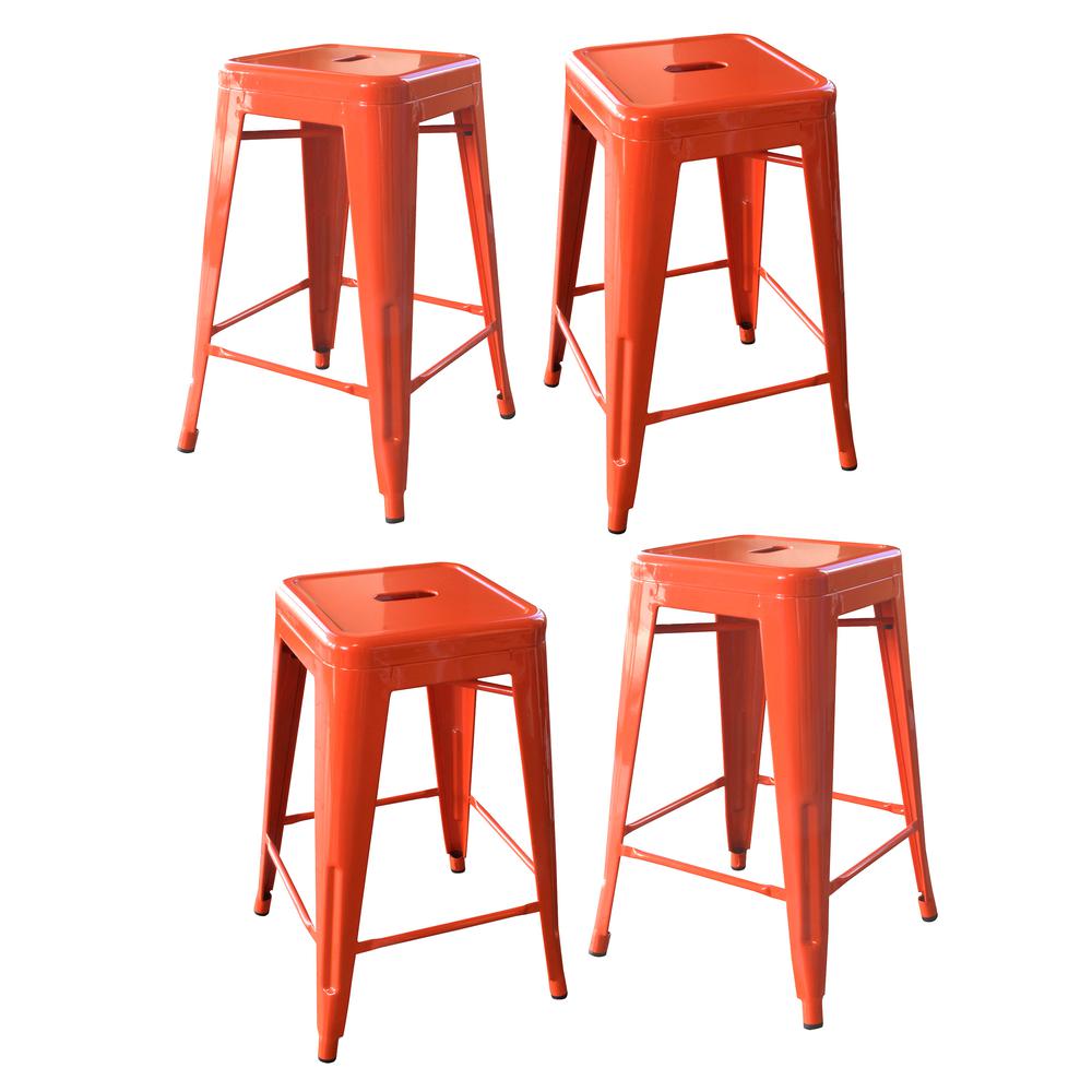 AmeriHome Loft Orange 24 Inch Metal Bar Stool - 4 Piece. Picture 1