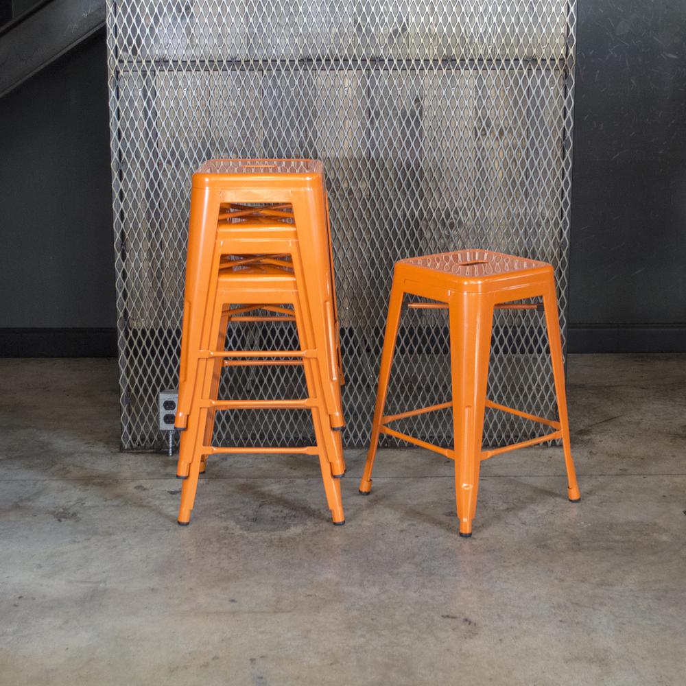 AmeriHome Loft Orange 24 Inch Metal Bar Stool - 4 Piece. Picture 4