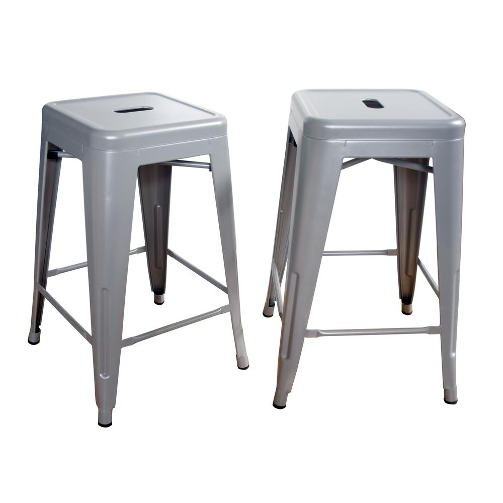 AmeriHome Loft Silver 24 Inch Metal Bar Stool - 2 Piece. Picture 1