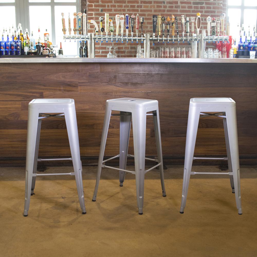 AmeriHome Loft Silver 24 in. Metal Bar Stool - 3 Piece. Picture 2