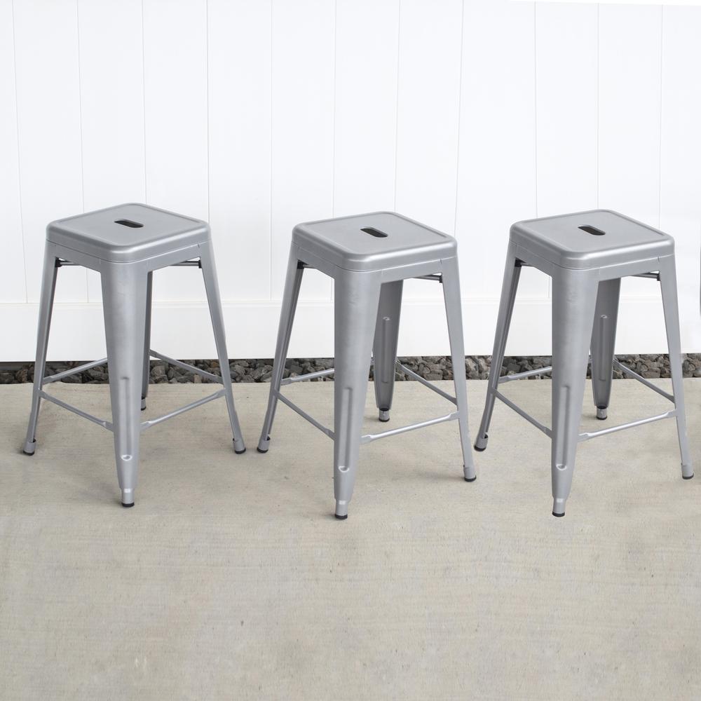AmeriHome Loft Silver 24 in. Metal Bar Stool - 3 Piece. Picture 3