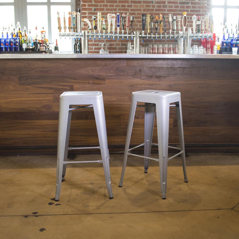 AmeriHome Loft Silver 24 Inch Metal Bar Stool - 2 Piece. Picture 5