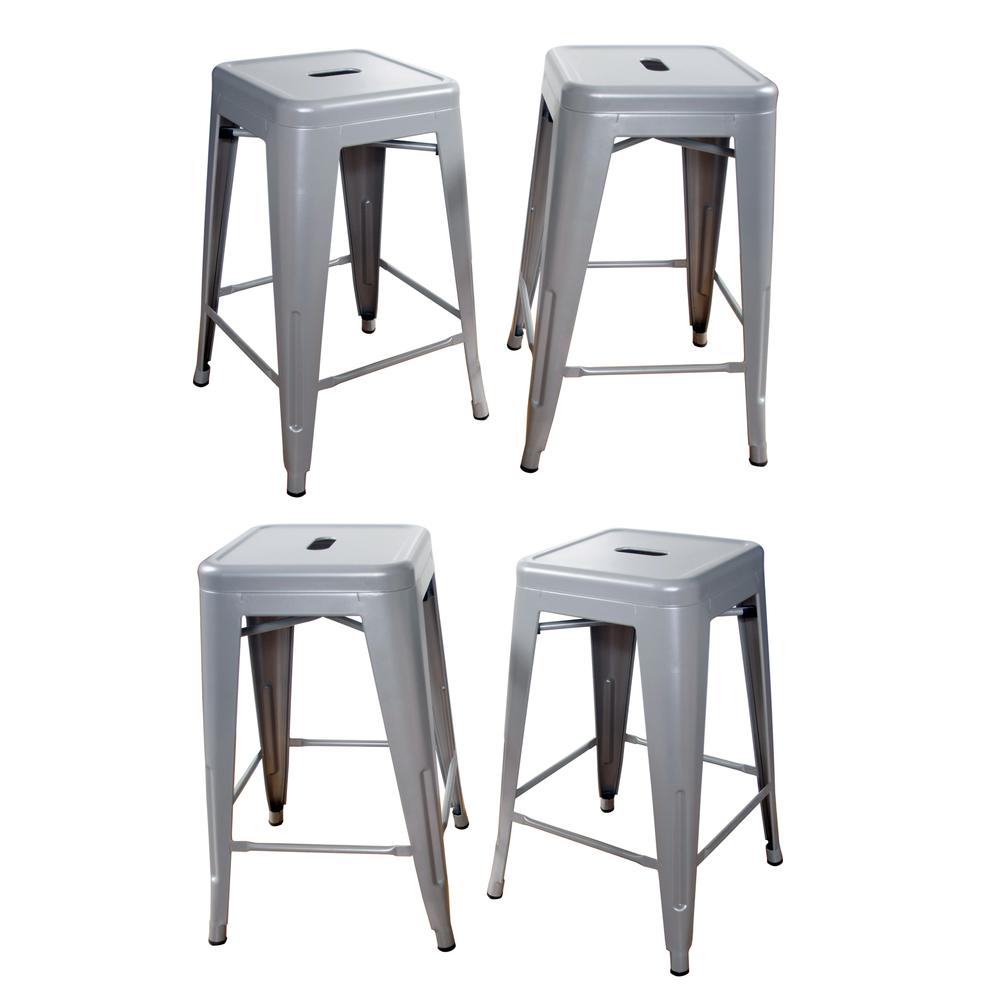 AmeriHome Loft Silver 24 Inch Metal Bar Stool - 4 Piece. Picture 1