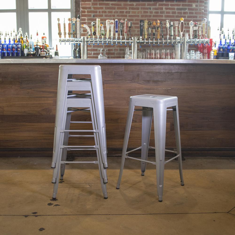 AmeriHome Loft Silver 24 Inch Metal Bar Stool - 4 Piece. Picture 5