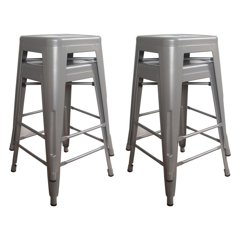 AmeriHome Loft Silver 24 Inch Metal Bar Stool - 4 Piece. Picture 2