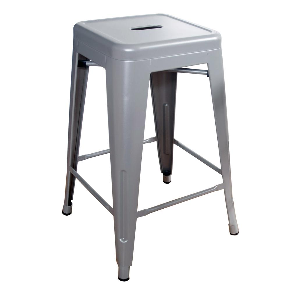 AmeriHome Loft Silver 24 Inch Metal Bar Stool - 4 Piece. Picture 3