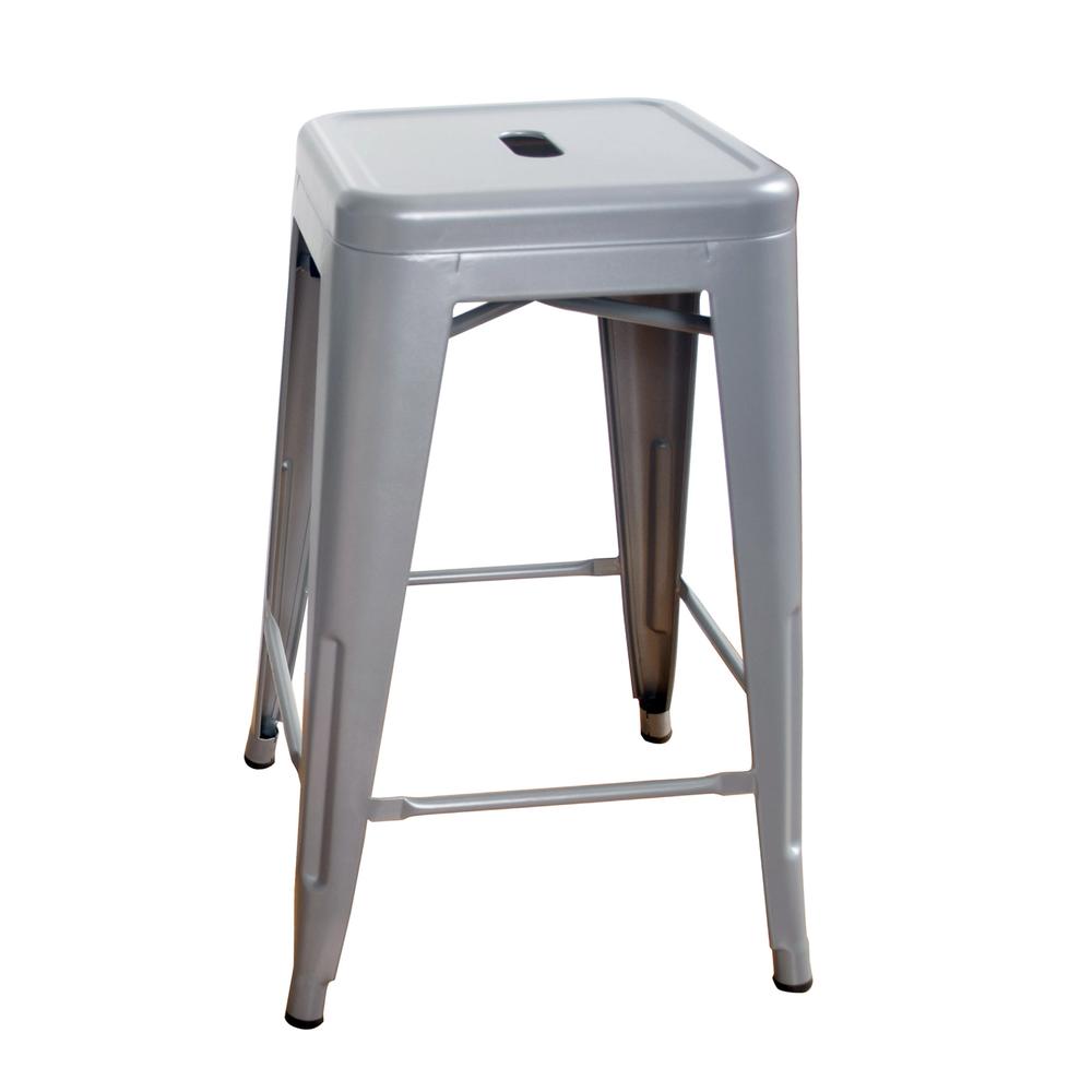 AmeriHome Loft Silver 24 Inch Metal Bar Stool - 4 Piece. Picture 4