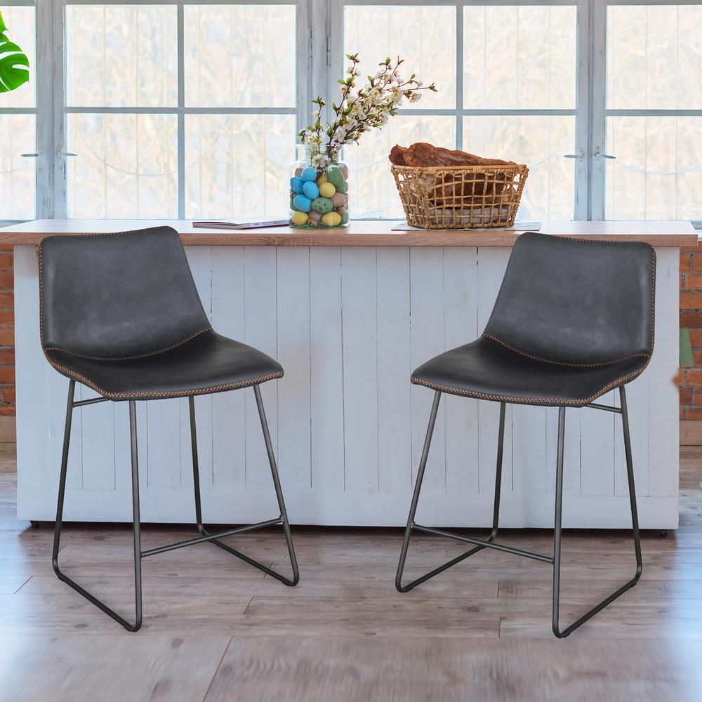 AmeriHome Classic Faux Leather 24 inch Counter Height Chair Set - Black. Picture 2