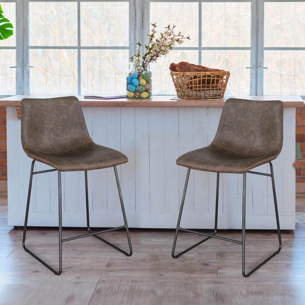 AmeriHome Classic Faux Leather 24 inch Counter Height Chair Set - Coffee. Picture 2