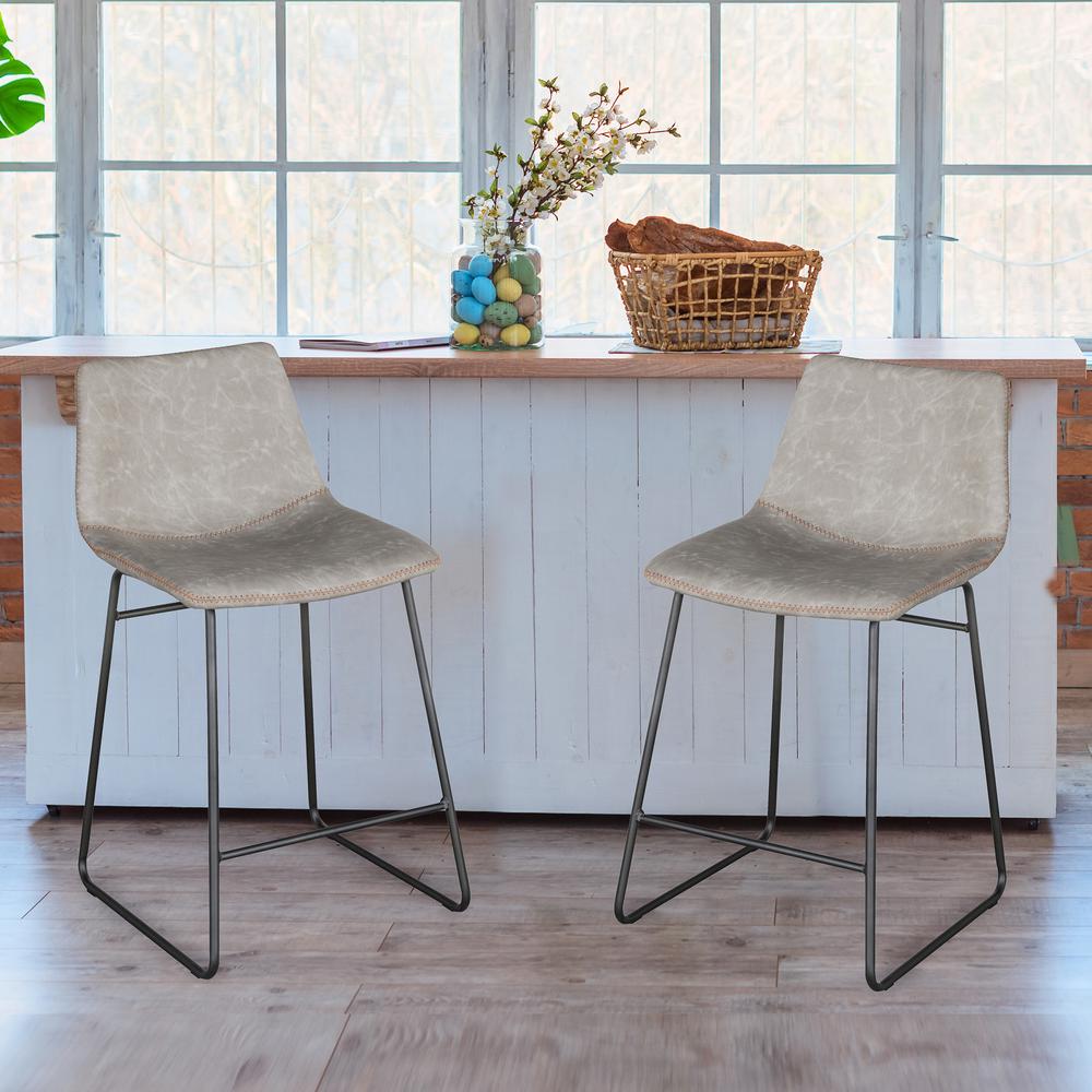 AmeriHome Classic Faux Leather 24 inch Counter Height Chair Set - Stone. Picture 2