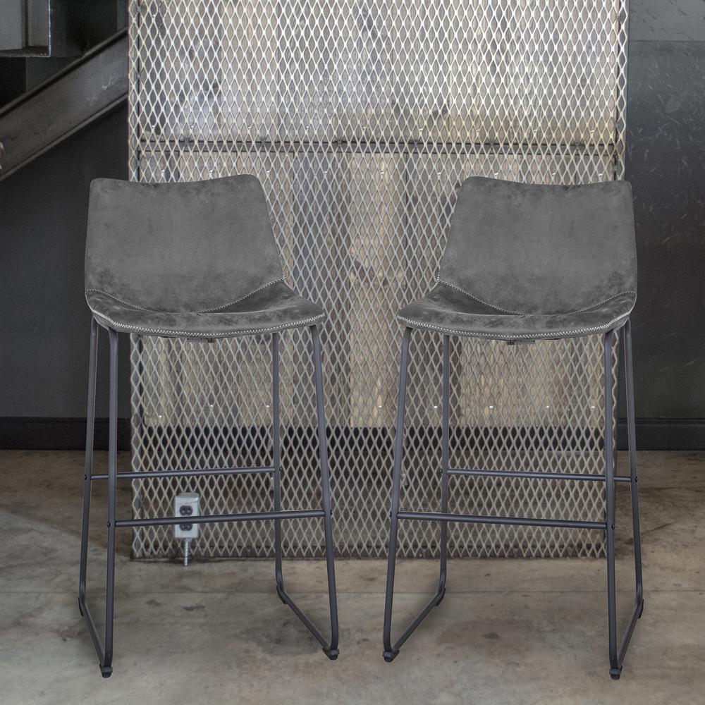 AmeriHome Classic Faux Leather 30 inch Pub Height Chair Set - Grey. Picture 3
