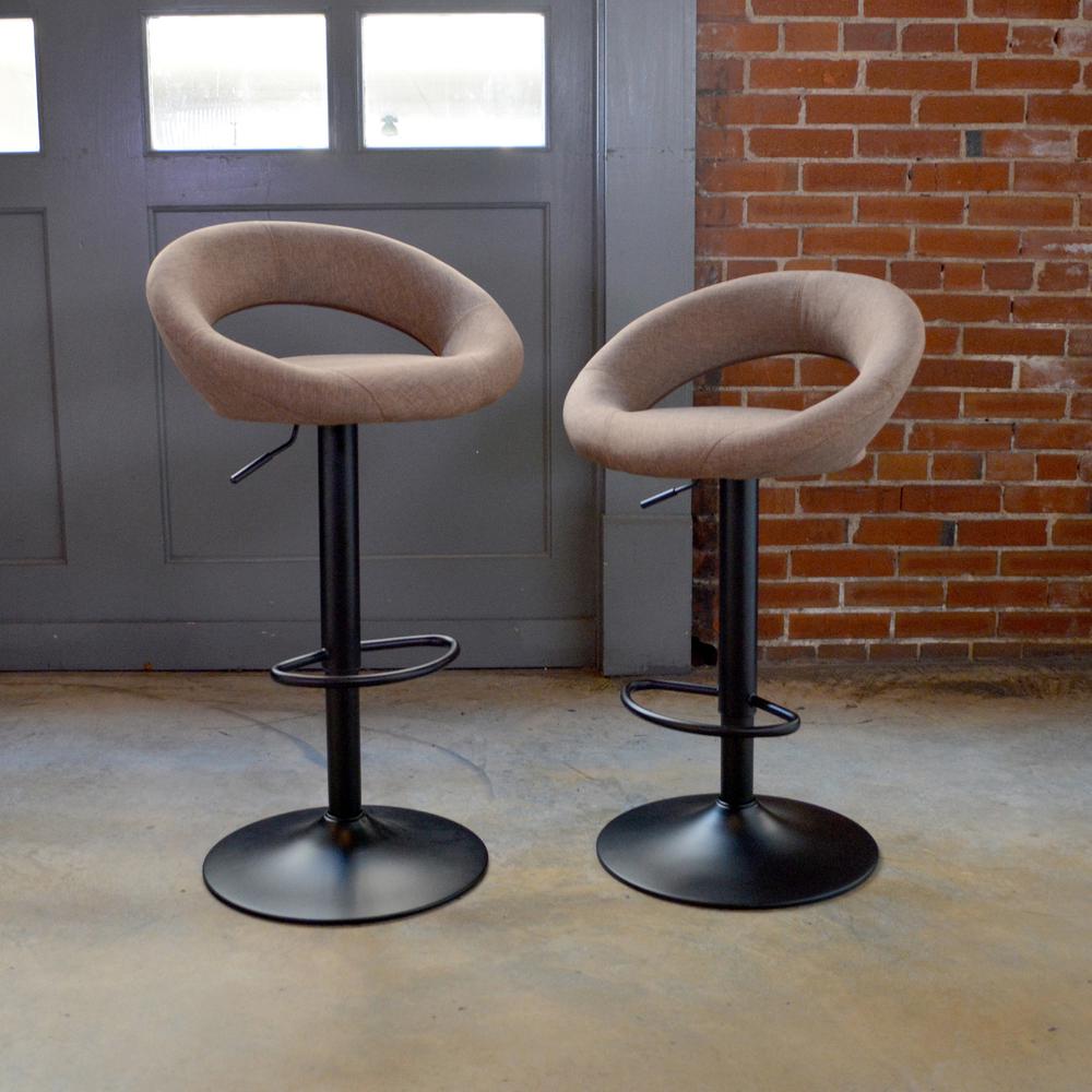AmeriHome Classic Latte Brown Fabric Bar Stool Set. Picture 3