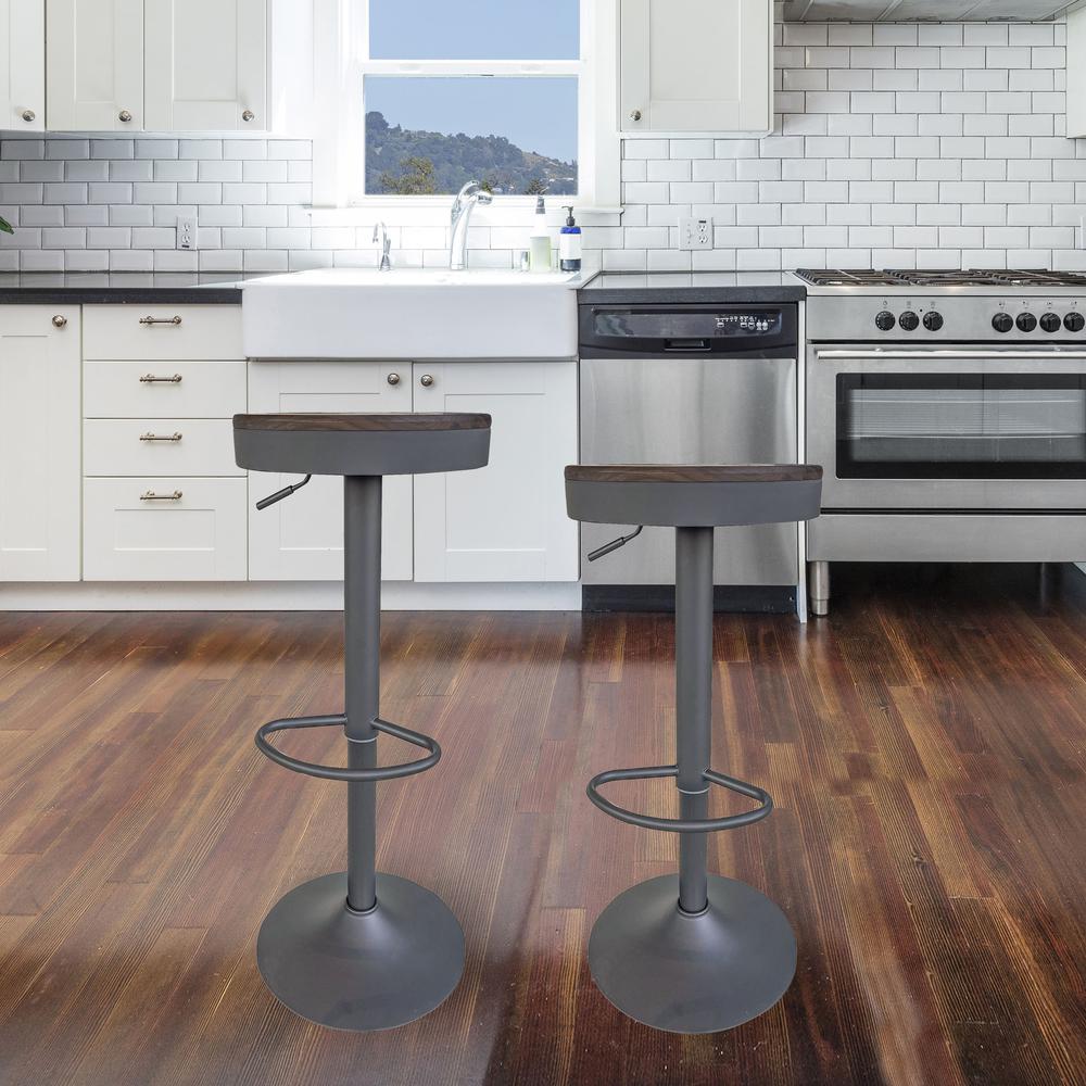 Round Adjustable Height Bar Stools with Wood Seat – Espresso Stain. Picture 2
