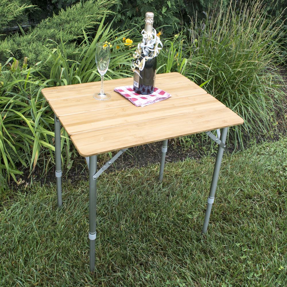 25.75 x 17 Inch Adjustable Height Folding Bamboo Table With Carry Bag. Picture 4
