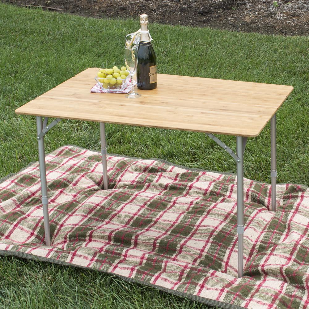 39.35 x 25.5 Inch Adjustable Height Folding Bamboo Table With Carry Bag. Picture 3