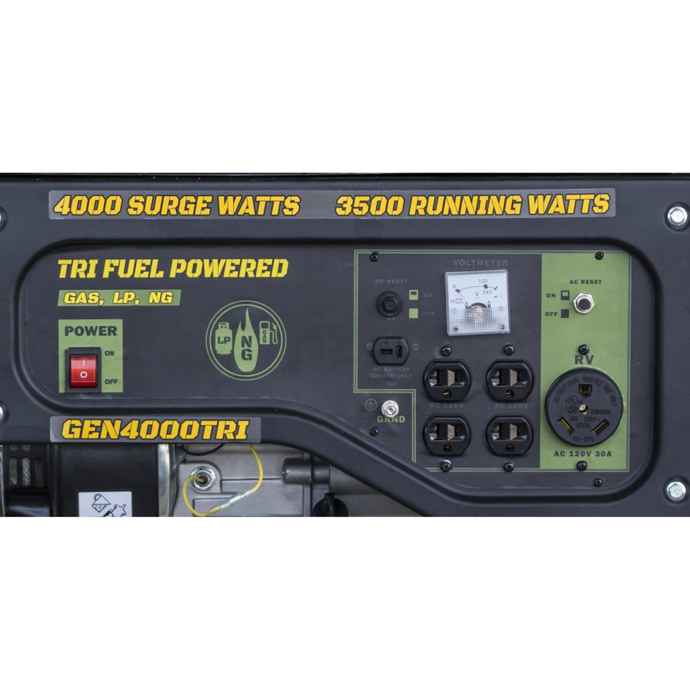 4000 Surge Watts Portable Tri Fuel Generator. Picture 3