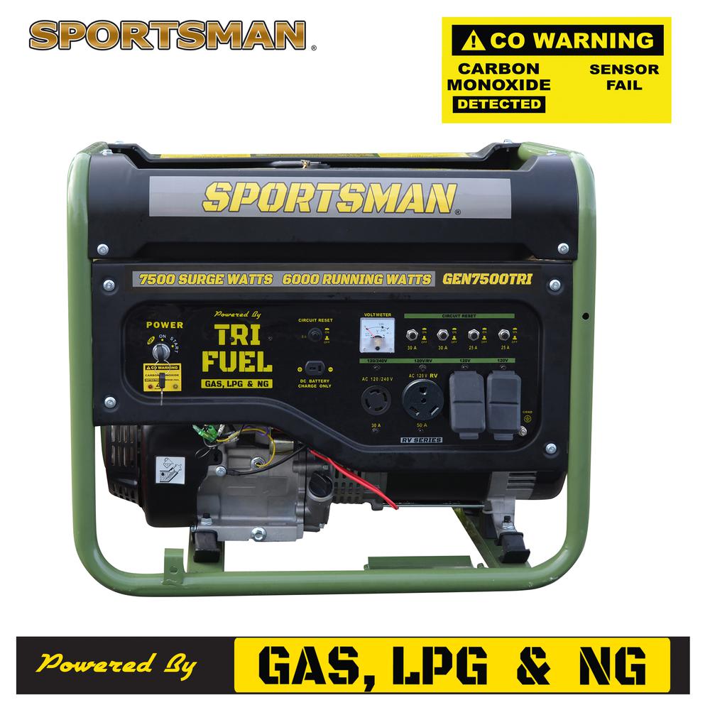 7500 Watt Portable Tri-Fuel Generator with CO Warning and Shut-off. Picture 1