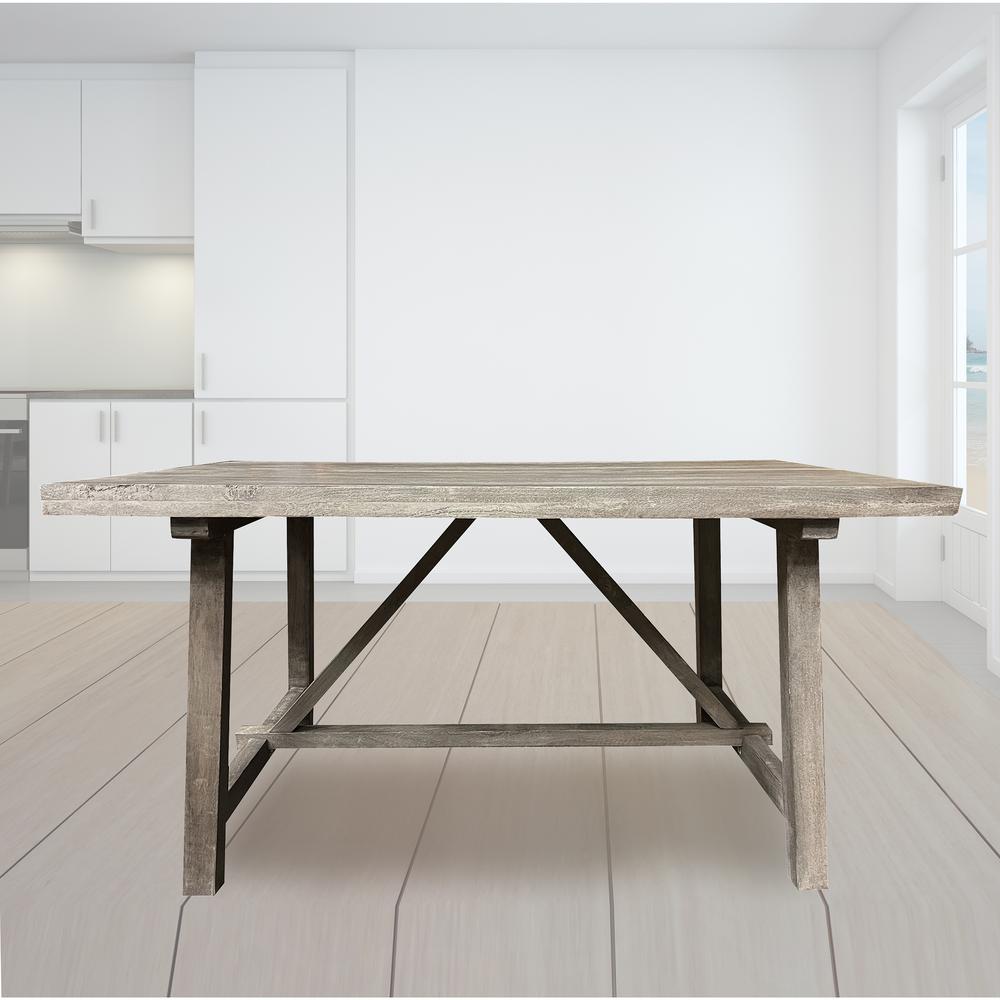 AmeriHome Trestle Farm House Mango Wood 58 in. Dining Table - Grey. Picture 2