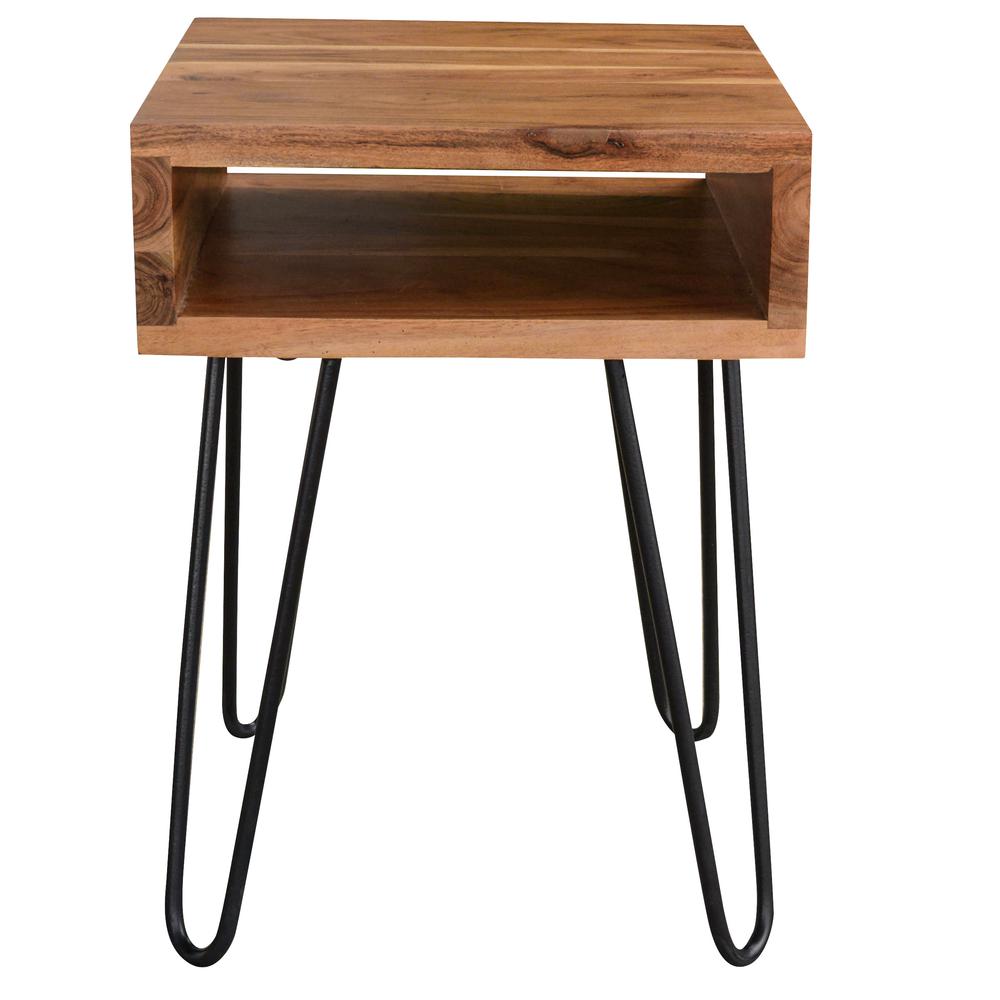 Acacia Wood Hair Pin Open Shelf End Table - Thumbnail 2