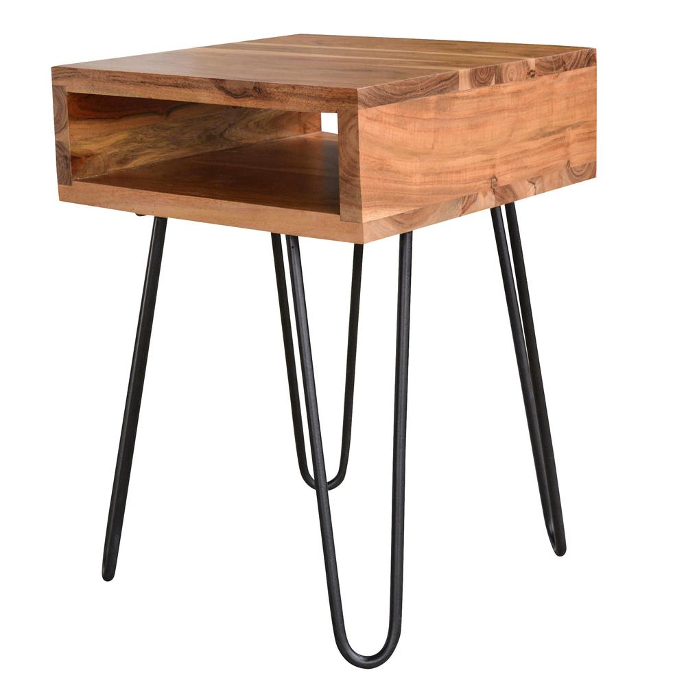 Acacia Wood Hair Pin Open Shelf End Table - Thumbnail 4