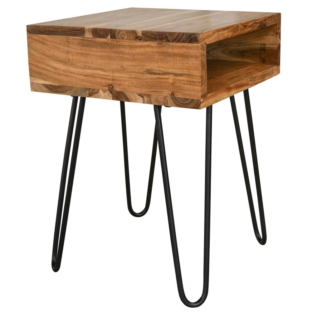 Acacia Wood Hair Pin Open Shelf End Table