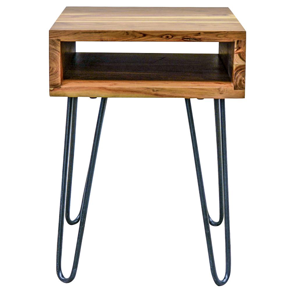 Acacia Wood Hair Pin Open Shelf End Table - Thumbnail 5