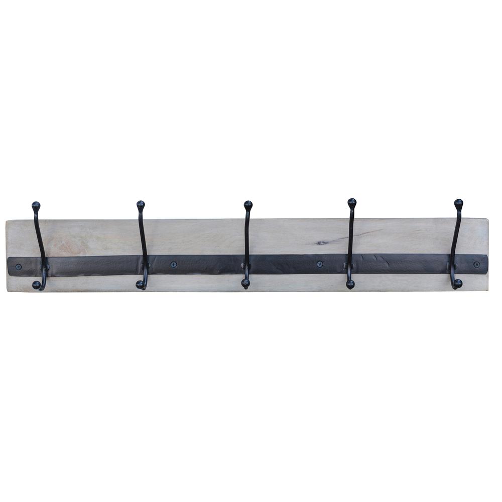 28" Mango Wood Coat Hanger with Iron Hooks. Picture 1