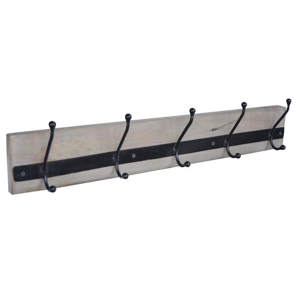 28" Mango Wood Coat Hanger with Iron Hooks. Picture 2
