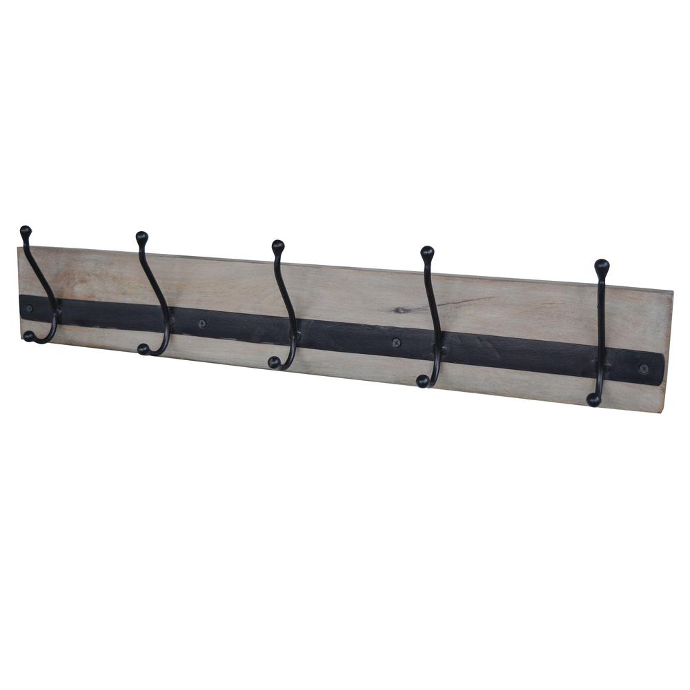 28" Mango Wood Coat Hanger with Iron Hooks. Picture 3