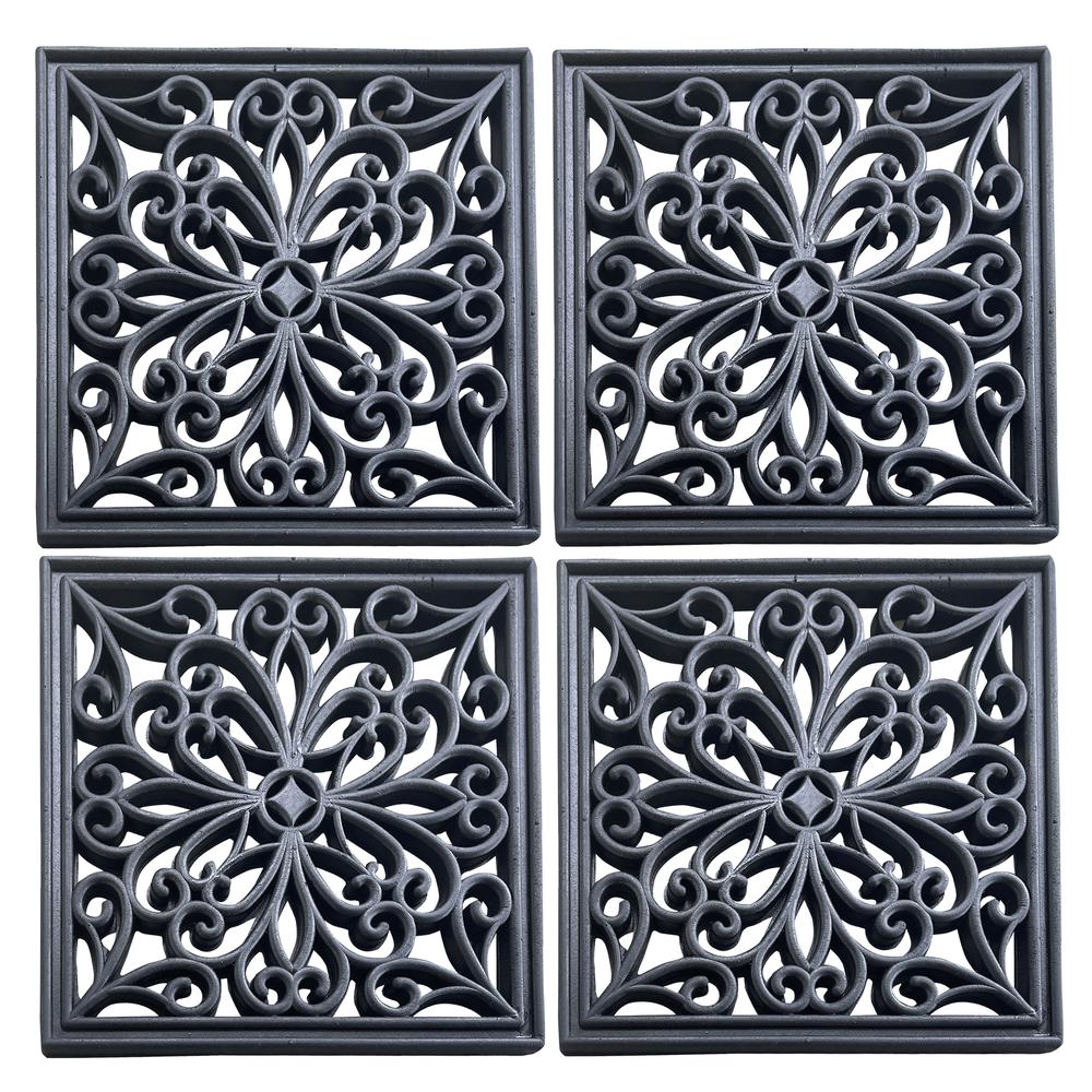 4 Piece 12 inch Square Rubber Scrollwork Step Mat Set. Picture 1