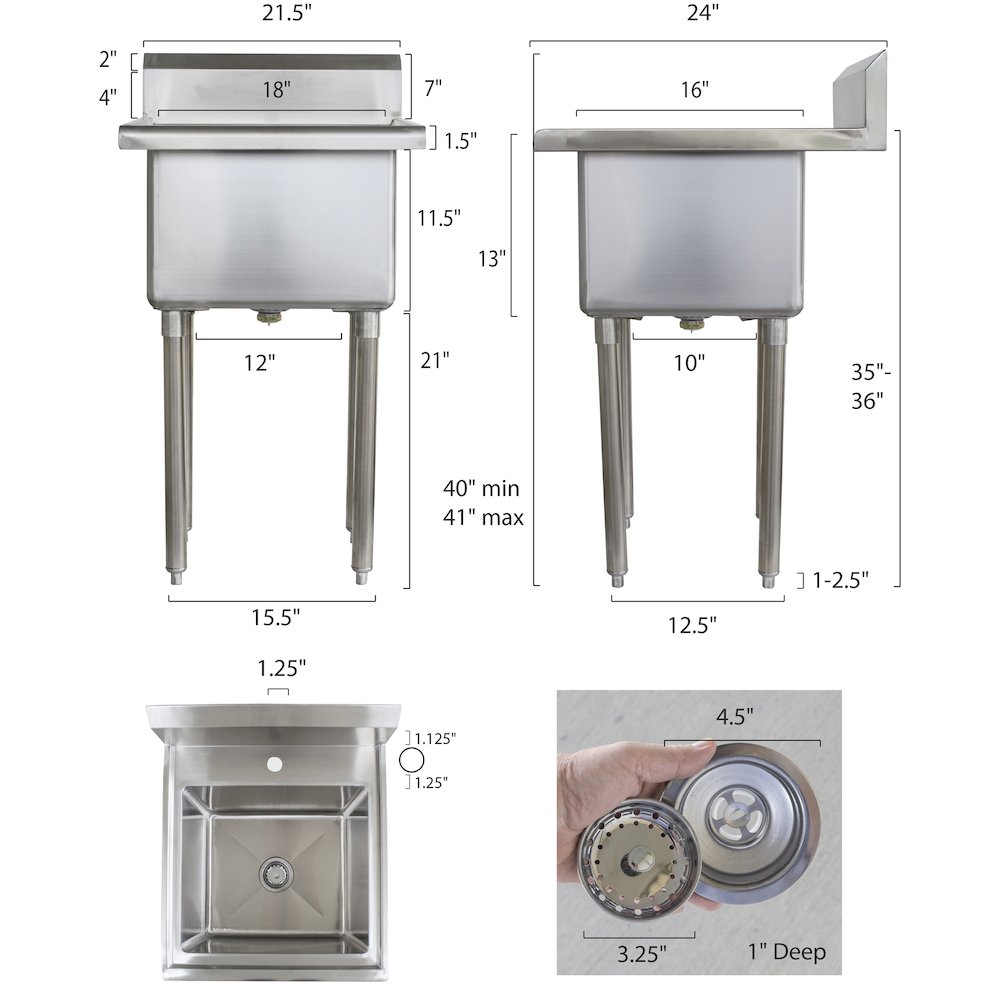 AmeriHome Stainless Steel Utility Sink. Picture 10