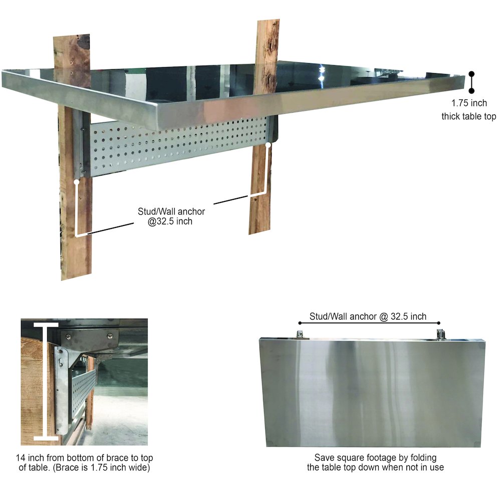 Sportsman Series Space Saving Stainless Steel Wall Mount Work Table. Picture 9