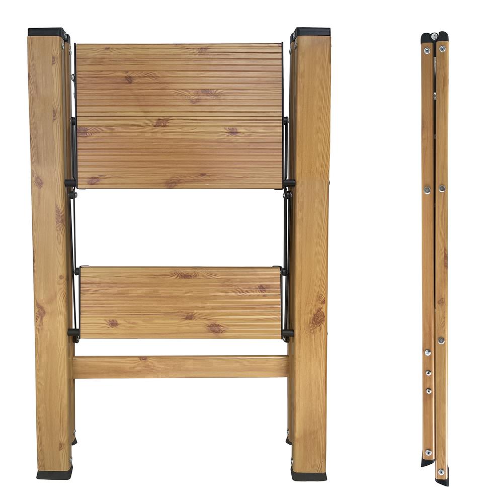 2 Step Aluminum Wood Grain Folding Ladder. Picture 3