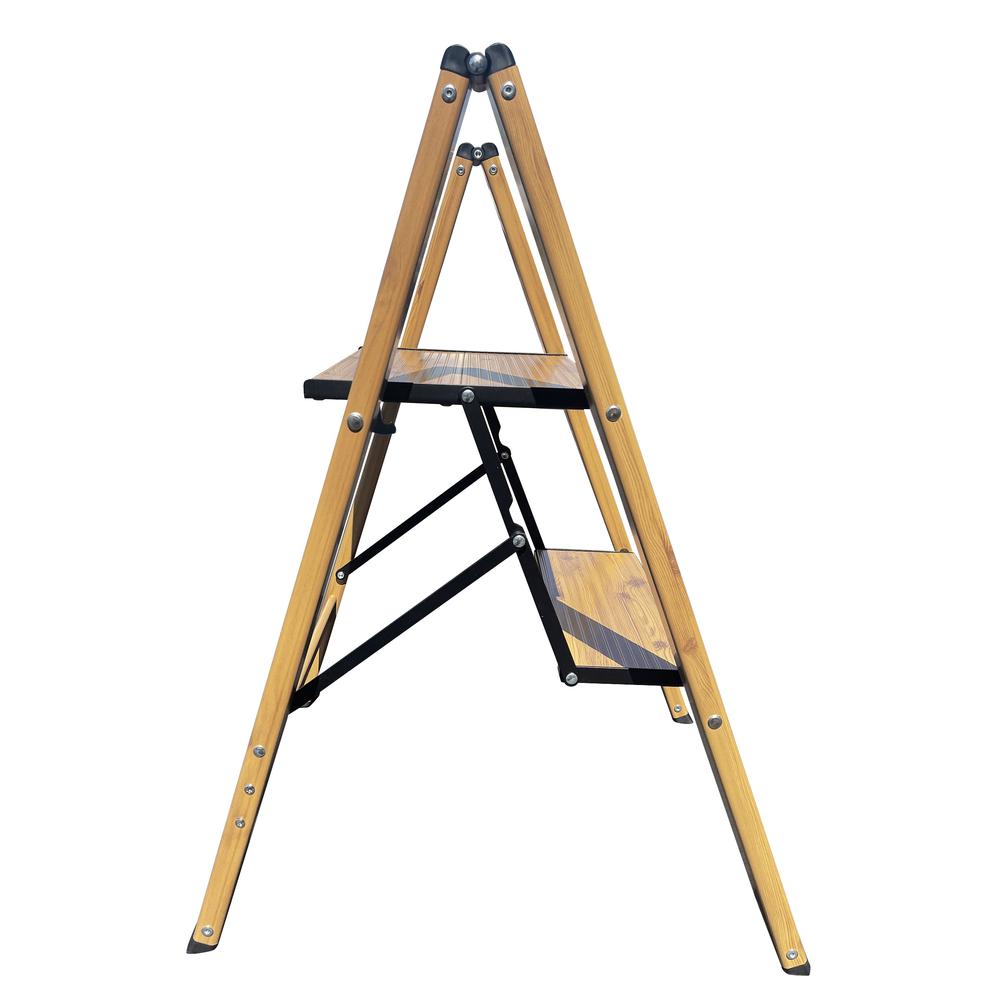 2 Step Aluminum Wood Grain Folding Ladder. Picture 4