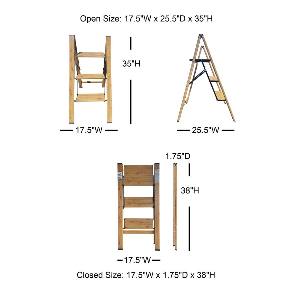 3 Step Aluminum Wood Grain Folding Ladder. Picture 7