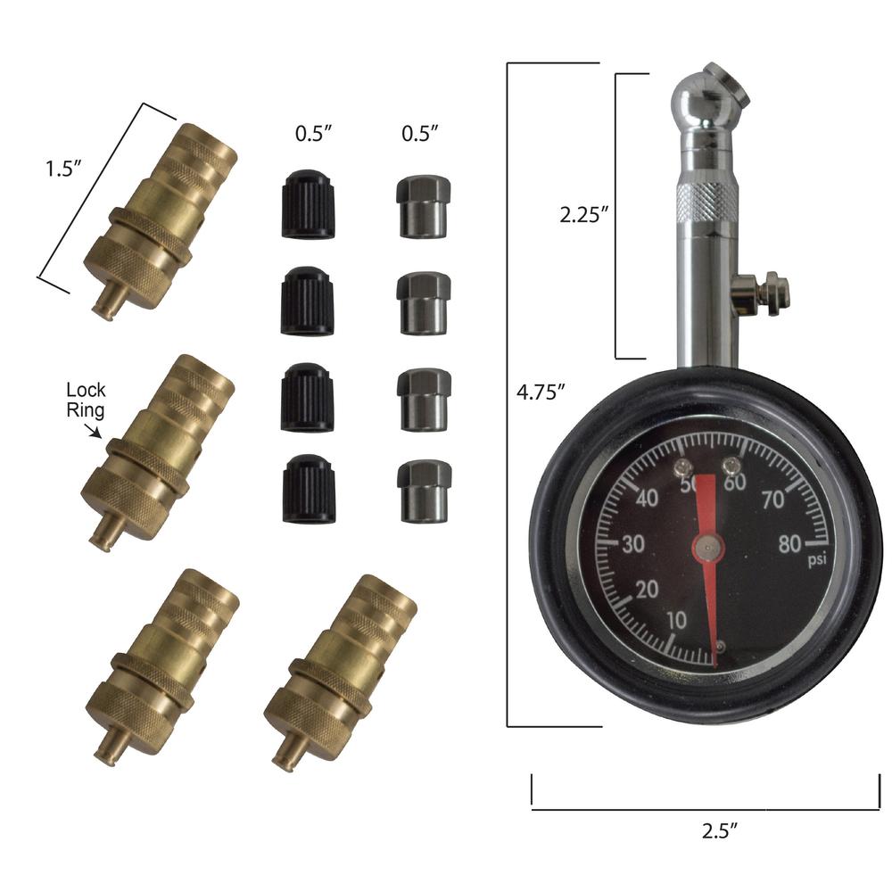 13 Piece Deflators Set with 2 Inch Tire Pressure Gauge. Picture 2